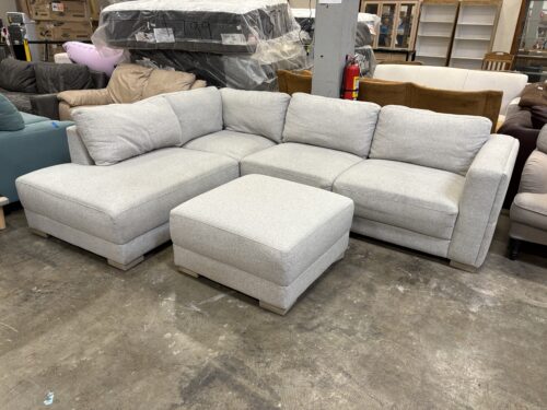 Heathered Light Grey 2 Piece L-Shaped Sectional Sofa with Ottoman