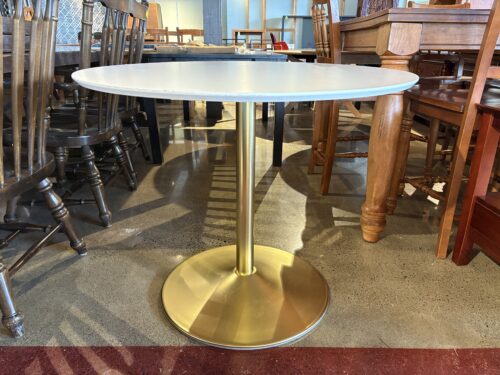 White 36" Inch Round Tulip Pedestal Dining Table with Gold Base