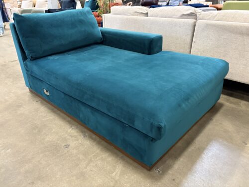 JOYBIRD Holt Single Arm Storage Chaise in Royale Peacock with Mocha Wooden Base