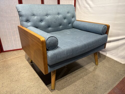 NOBLE HOUSE MCM Blue Tufted Club Chair with Wood Frame