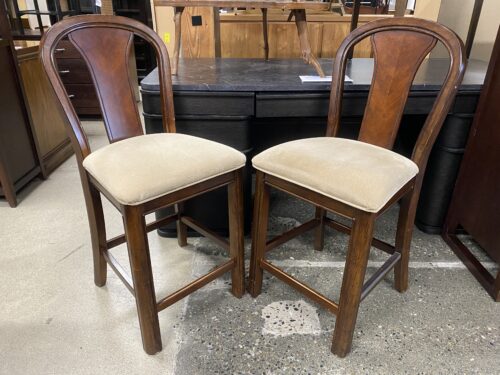 Tan Upholstered Wooden Counter Height Dining Chairs (Set of 2)