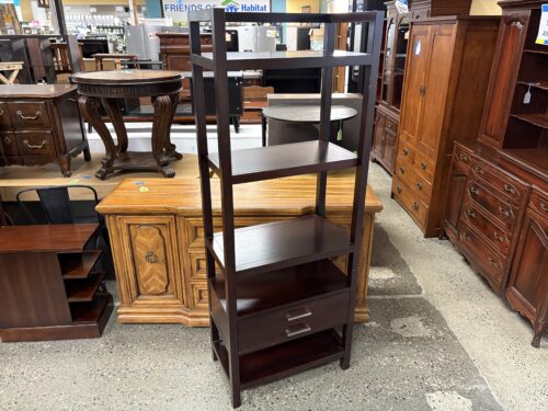 Dark Wood Etagere Shelf w/ Drawer