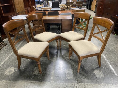 BASSET Neoclassical Style Tan Upholstered Wooden Dining Chairs (Set of 4)
