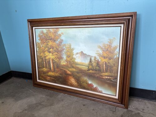 Framed Scenic Mountain View Original Painting on Canvas