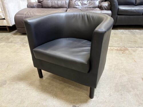 IKEA Petite Black Leather Club Chair with Black Wooden Legs