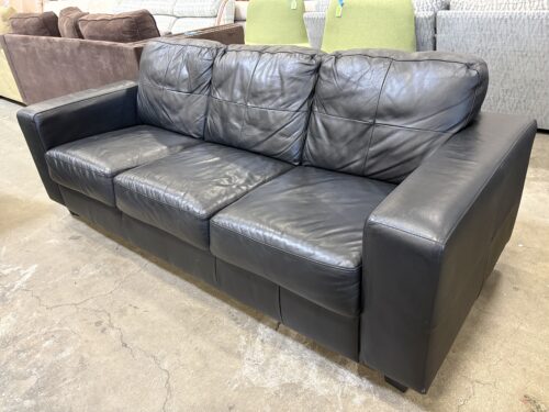 IKEA Black Leather Square Arm 3 Seat Sofa
