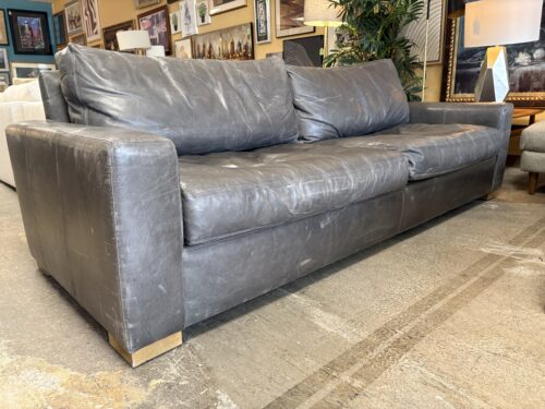 RESTORATION HARDWARE Maxwell Dark Grey Leather 2-Cushion Sofa
