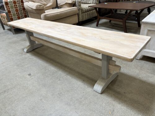 Blonde and Grey Solid Wood Dining Bench with Trestle Base