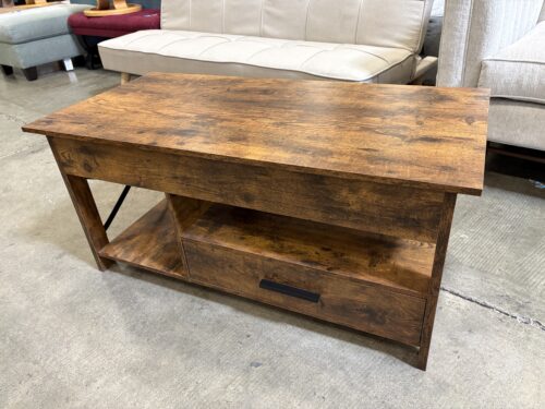 Petite Rustic Wood Look Lift-Top Coffee Table with Bottom Drawer