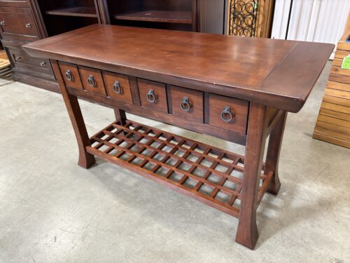 Cherry Finished 2 Tier 2 Drawer Console Table with Flared Feet