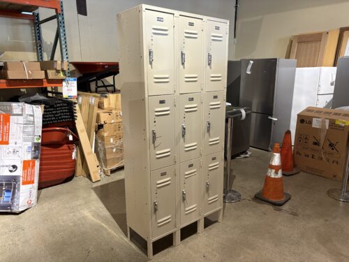GLOBAL Triple-Tier 3-Wide Metal Locker System in Light Tan