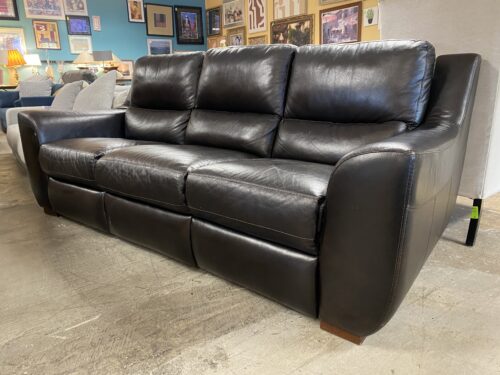 Dark Brown Leather Contemporary Slope Arm 3-Seat Sofa