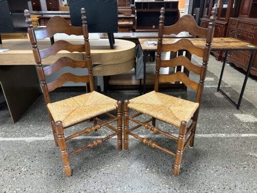 Vintage Ladder Back Dining Chair w/ Rattan Woven Seat (Set of 2)