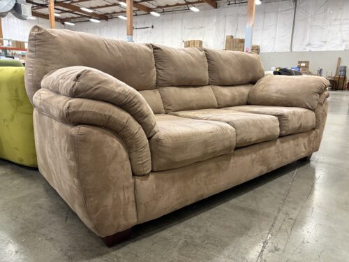 LIFESTYLE  Light Brown Microplush 3 Seat Sofa with Exaggerated Cushion Arms