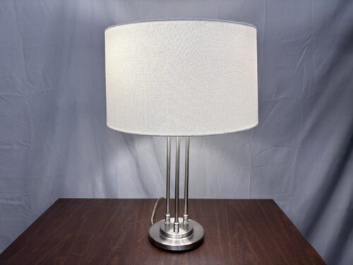 Modern Brushed Nickel Tri Column Table Lamp