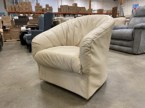 Vintage 80's Beige Leather Rounded Swivel Chair