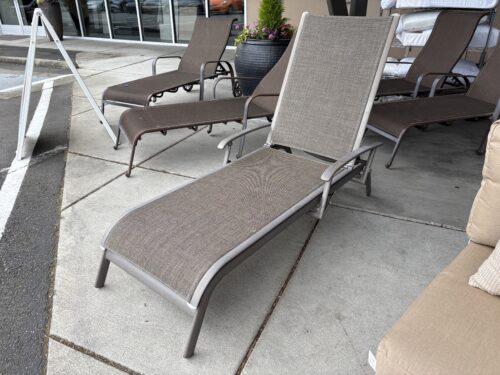 Grey Metal Adjustable Sling Chaise Outdoor Lounge Chair