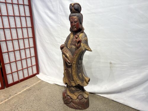 Vintage Hand Carved Wooden Guanyin Figure