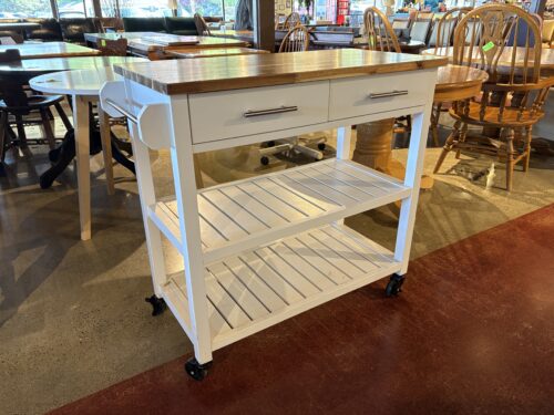 White 3-Tier Kitchen Cart with Acacia Wood Top
