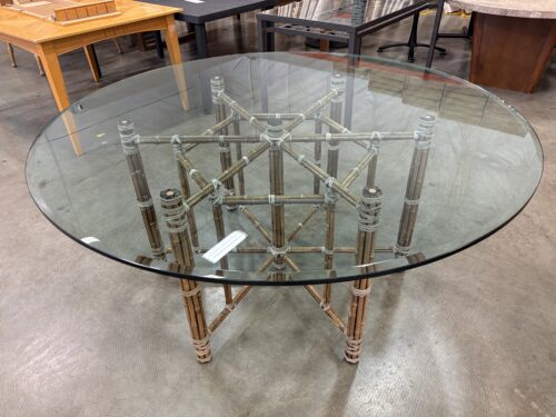 MCGUIRE Hexagonal Leather Wrapped Bamboo Base Dining Table with 3/4 Inch Glass Top