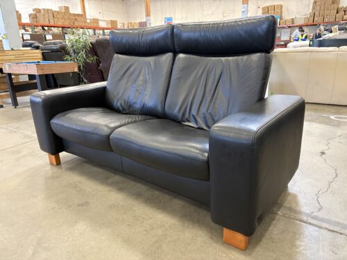 EKORNES Stressless Arion High Back Black Leather Reclining Loveseat with Adjustable Headrests