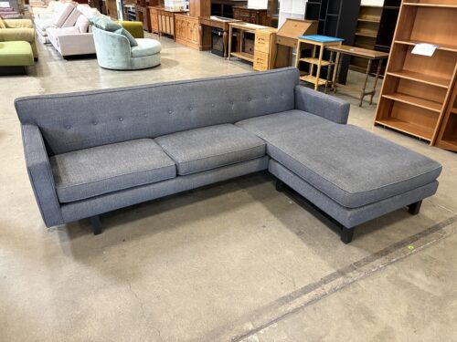 ROOM & BOARD Heathered Dark Grey L-Shaped Sofa with Reversible Ottoman