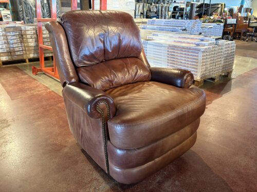 BRADINGTON YOUNG Traditional Tobacco Brown Leather Manual Swivel Rocking Recliner
