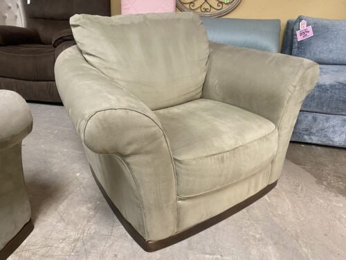 Light Green Oversized Wooden Base Armchair
