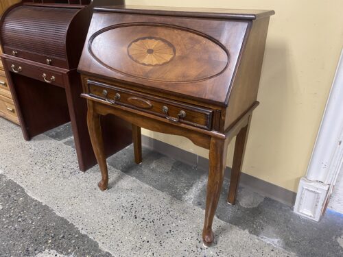 Solid Wooden Small Secretary Desk w/ Oval Inlay