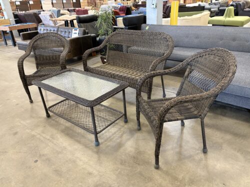 Outdoor Rattan 4 Piece Patio Set with Glass Top Coffee Table