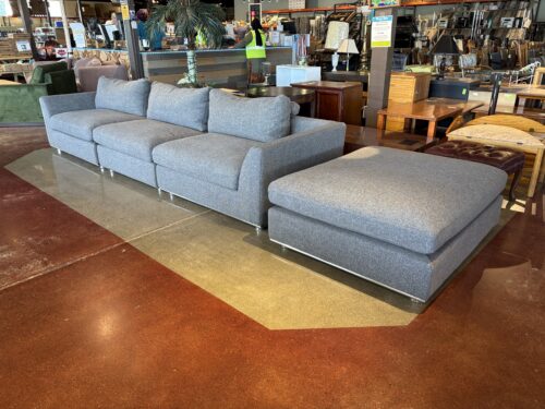 Modern Gray Low Profile 3-Piece Modular Sectional with Ottoman
