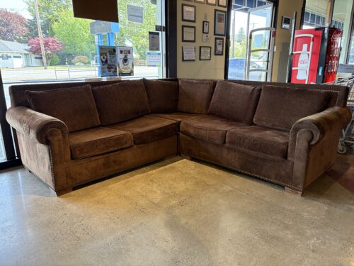 Brown L-Shaped 3-Piece Modular Sectional with Nailhead Trim