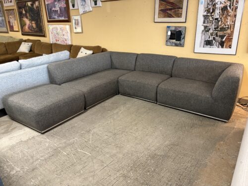 JASON FURNITURE Modern Dark Grey Fabric Sectional w/ Ottoman