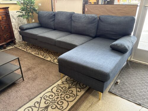 Dark Blue Fabric Sectional w/ Chaise Lounger