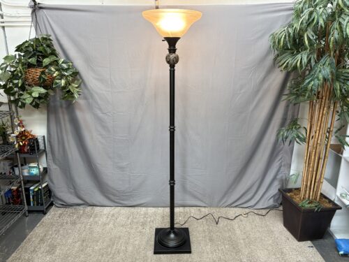 Brushed Bronze Torchiere Floor Lamp w/ Marbled Glass Shade