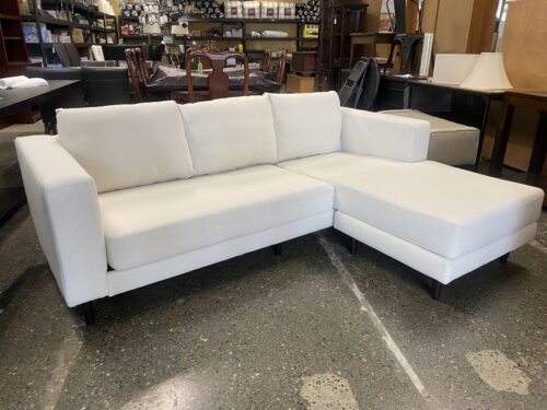 White Modern Track Arm 3-Seat Sofa w/ Movable Lounger