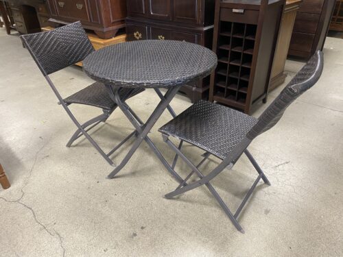 Dark Grey Foldable Wicker Outdoor Dining Set w/ 2 Chairs