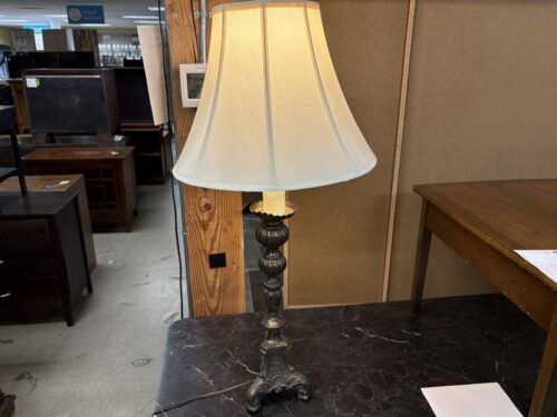 Vintage Brass Candlestick Table Lamp w/ White Shade