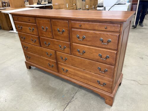 KELLER Vintage Cherry Finished Solid Wood 11 Drawer Triple Dresser with Felt Lined Top Drawers