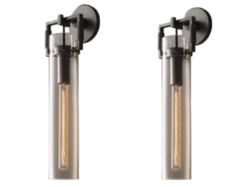 RESTORATION HARDWARE Machinist 16" Bronze Glass Cylinder Wall Sconce (Set of 2)