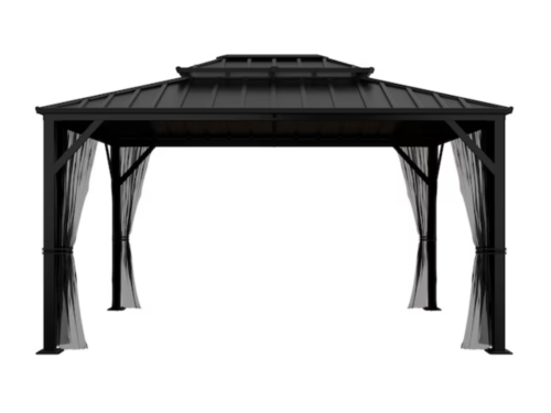 NEW! VEIKOUS  10-ft x 12-ft Black Rectangle Gazebo with Hardtop Roof
