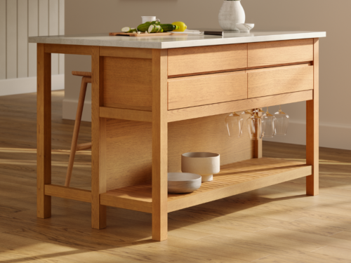 ARTICLE Quincy 4-Drawer Kitchen Island with White Quartz Top