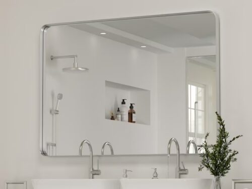NEW! 48in W x 24in H Rectangle Silver Framed Wall Mirror