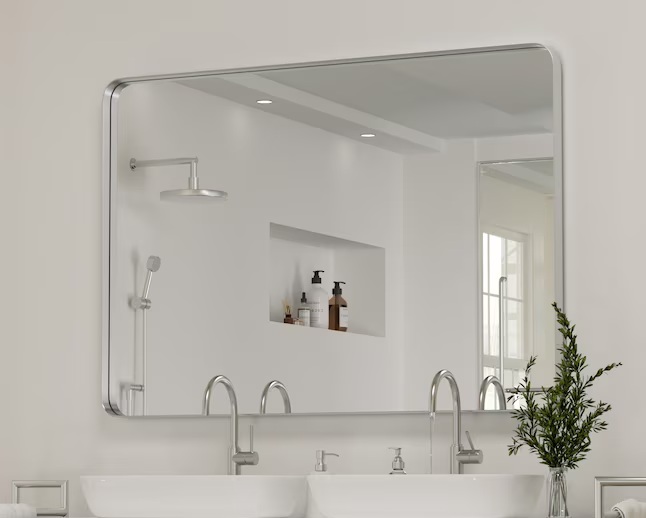 NEW! 48in W x 24in H Rectangle Silver Framed Wall Mirror