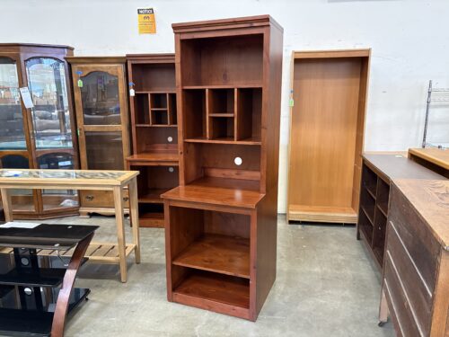 Cherry Finished Desk Hutch with Cube Organizer Shelving