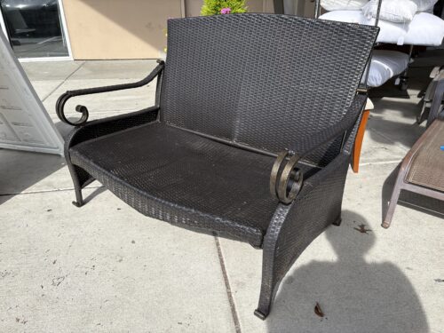 HAMPTON BAY Mocha Outdoor Wicker Bench w/ Scroll Metal Arms