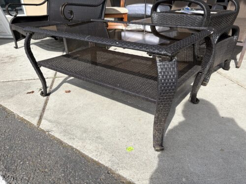 Mocha Outdoor 2-Tier Coffee Table w/ Smokey Glass Top