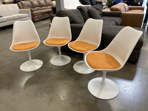 Modern White Tulip Dining Chair with Tangerine Seat Cushion (Set of 4)