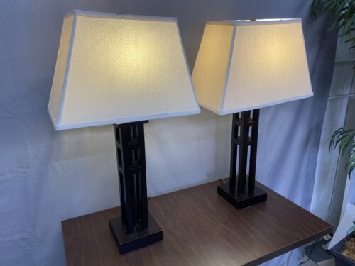 Square Column Wooden Table Lamps (Set of 2)