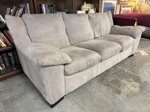 Beige Fabric Wide Arm 3-Seat Sofa